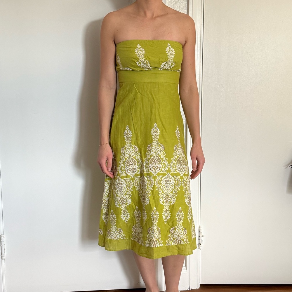 Monsoon (London) Lime Strapless Dress with White Design